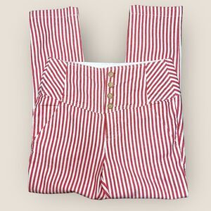 Free People Pants Womens Size 6 Red Stripes Frankie High Waist Skinny Button